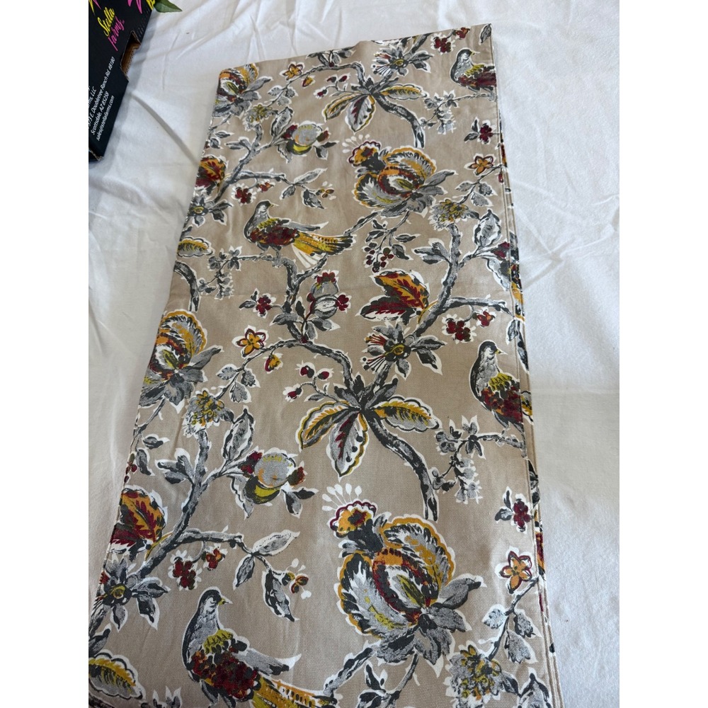 Nicole Miller Home Floral Bird Table Runner‎ Tan Botanical 14x68 Cotton Blend